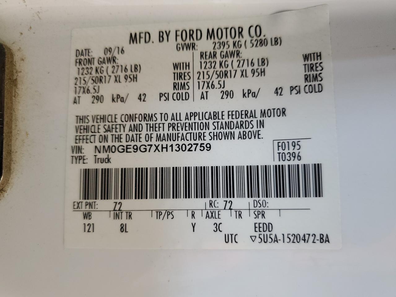2017 Ford Transit Connect Titanium VIN: NM0GE9G7XH1302759 Lot: 71707375
