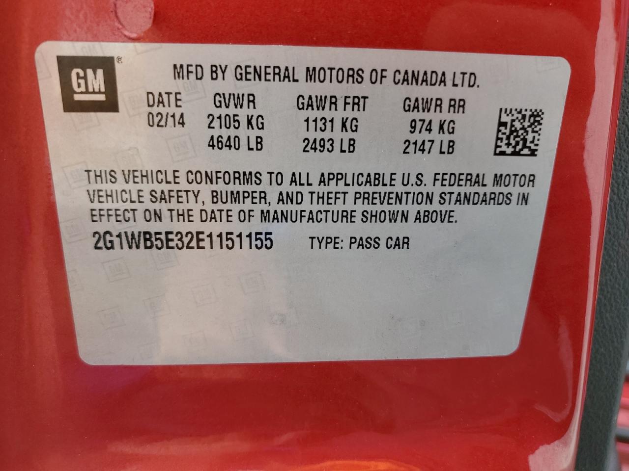 2014 Chevrolet Impala Limited Lt VIN: 2G1WB5E32E1151155 Lot: 84708365