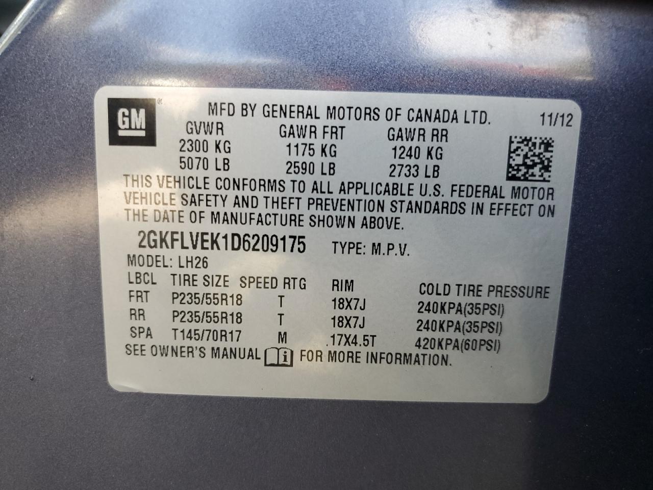 2013 GMC Terrain Slt VIN: 2GKFLVEK1D6209175 Lot: 80509435