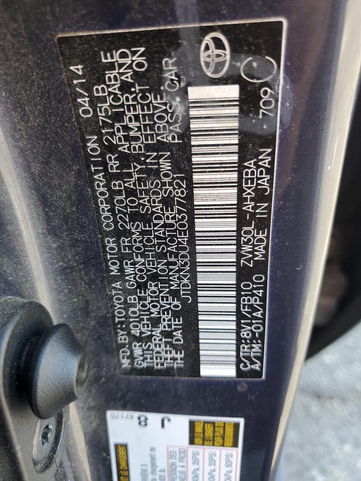 2014 Toyota Prius VIN: JTDKN3DU4E0377821 Lot: 84798045