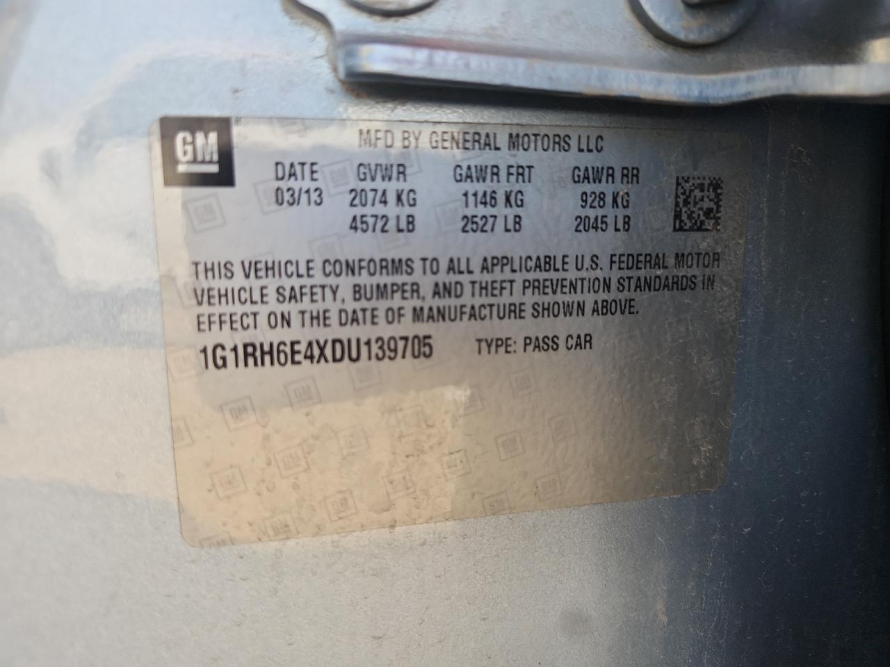 2013 Chevrolet Volt VIN: 1G1RH6E4XDU139705 Lot: 80259075