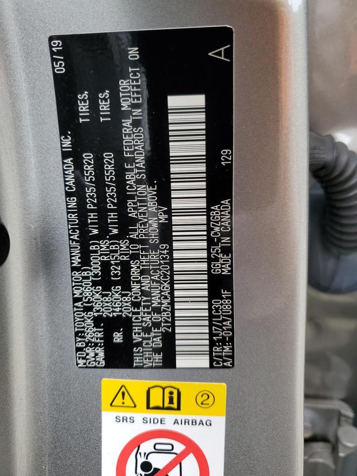 2019 Lexus Rx 350 Base VIN: 2T2BZMCA6KC201349 Lot: 84369635