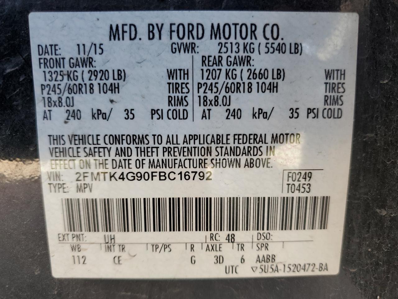 2015 Ford Edge Se VIN: 2FMTK4G90FBC16792 Lot: 82142125