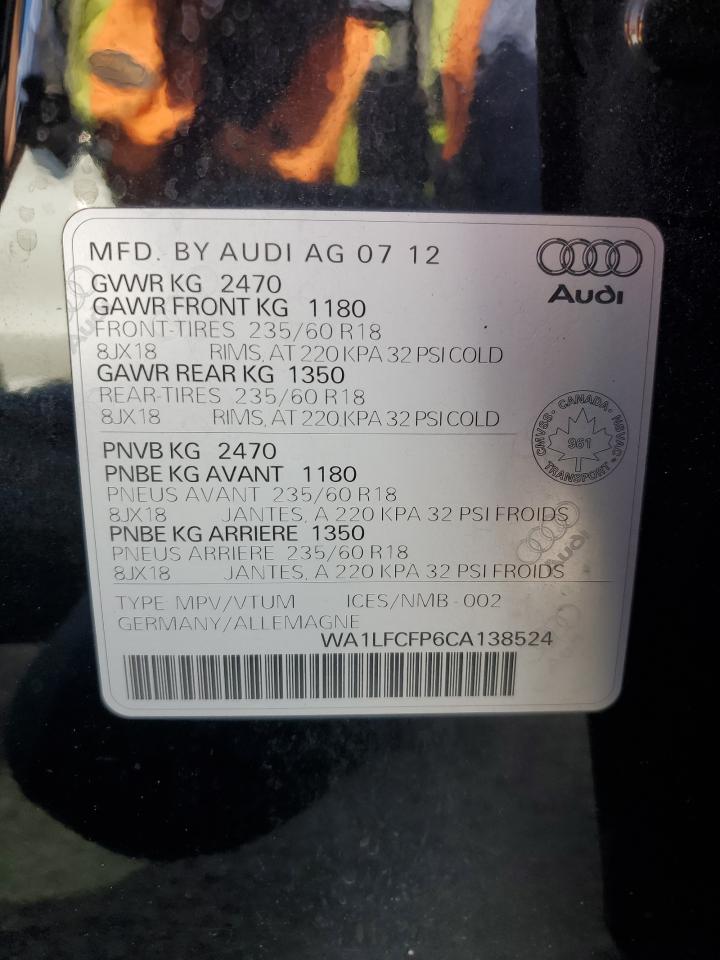 2012 Audi Q5 Premium Plus VIN: WA1LFCFP6CA138524 Lot: 70688375