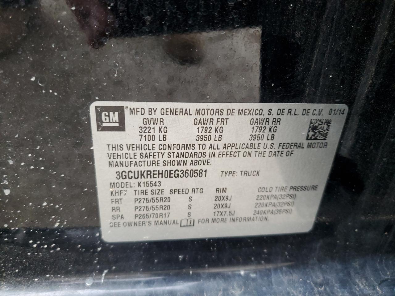 2014 Chevrolet Silverado K1500 Lt VIN: 3GCUKREH0EG360581 Lot: 81589255