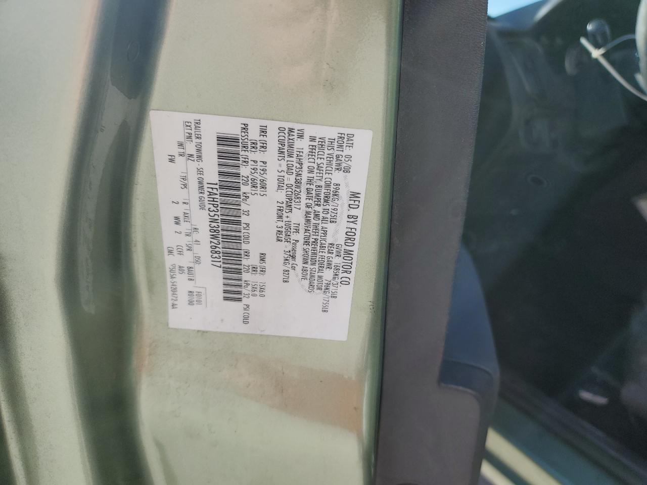 2008 Ford Focus Se VIN: 1FAHP35N38W268317 Lot: 80332345