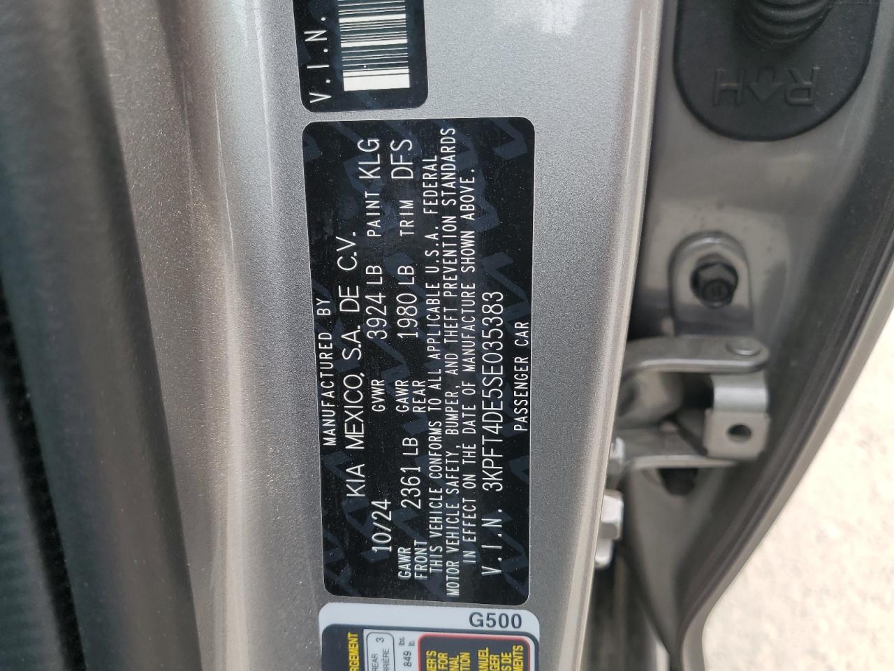 2025 Kia K4 Lx VIN: 3KPFT4DE5SE035383 Lot: 67002295