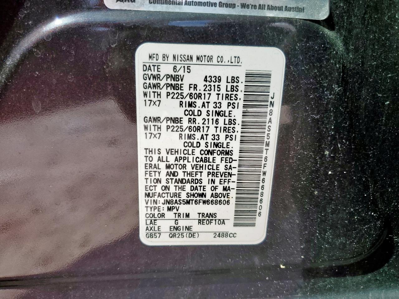 2015 Nissan Rogue Select S VIN: JN8AS5MT6FW668606 Lot: 80495215