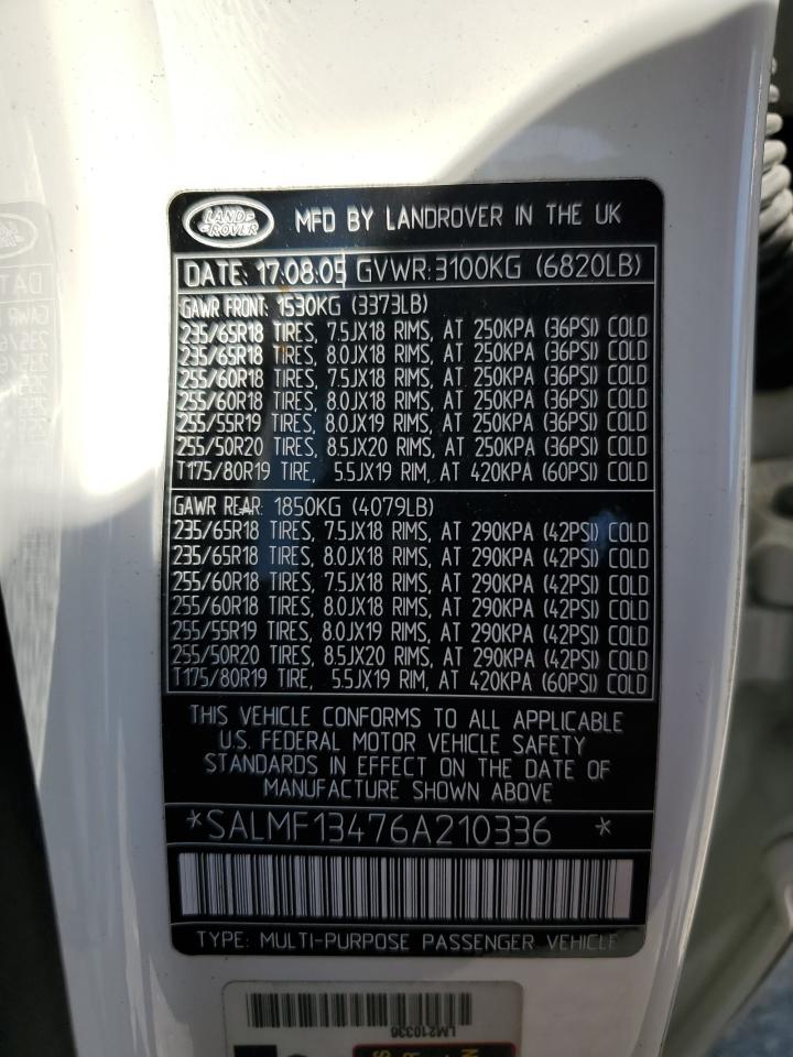 2006 Land Rover Range Rover Supercharged VIN: SALMF13476A210336 Lot: 81203775