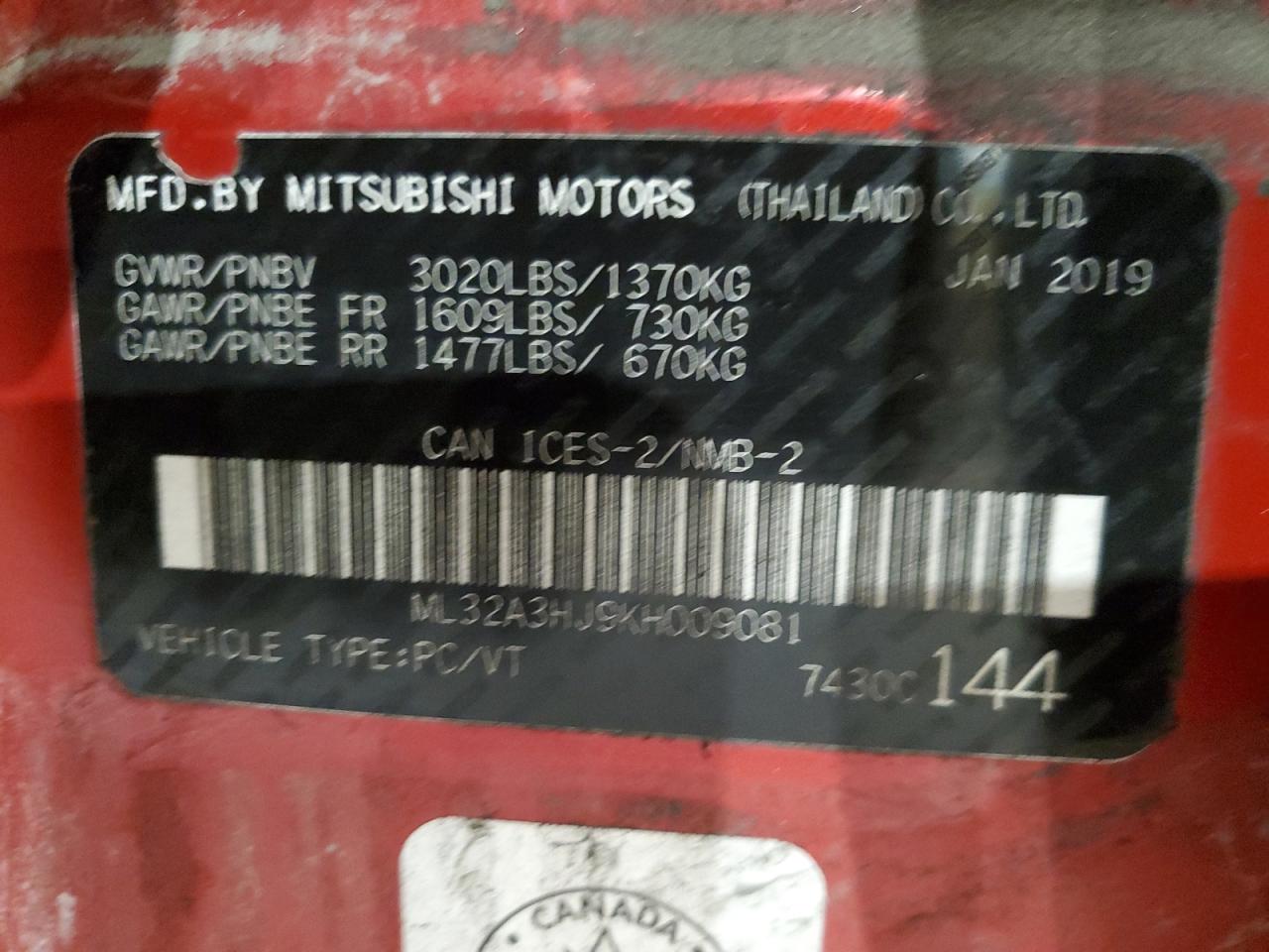 2019 Mitsubishi Mirage Es VIN: ML32A3HJ9KH009081 Lot: 84052915