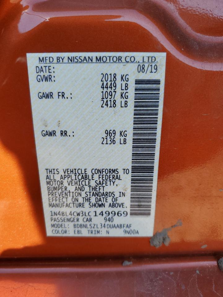 2020 Nissan Altima Sr VIN: 1N4BL4CW3LC149969 Lot: 84607365