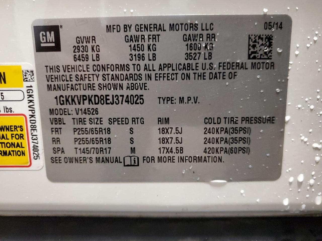 2014 GMC Acadia Sle VIN: 1GKKVPKD8EJ374025 Lot: 83976485