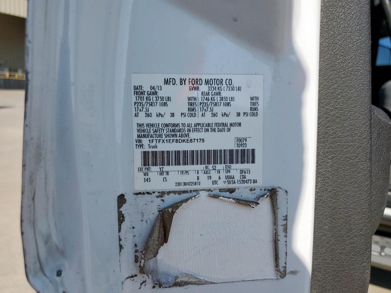 2013 Ford F150 Super Cab VIN: 1FTFX1EF8DKE87175 Lot: 71957835