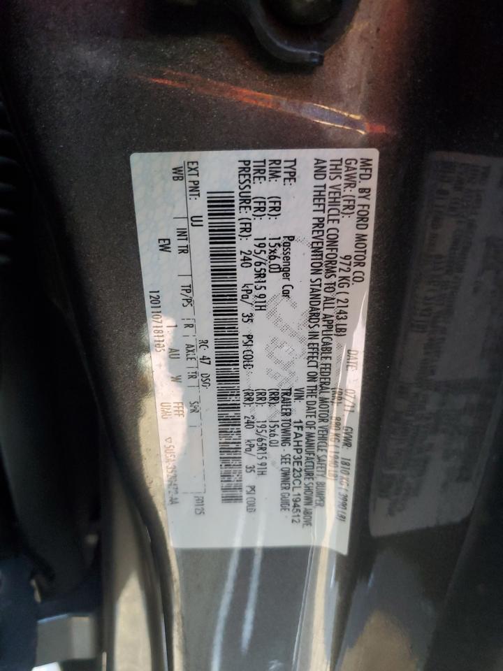 2012 Ford Focus S VIN: 1FAHP3E23CL194512 Lot: 81857335