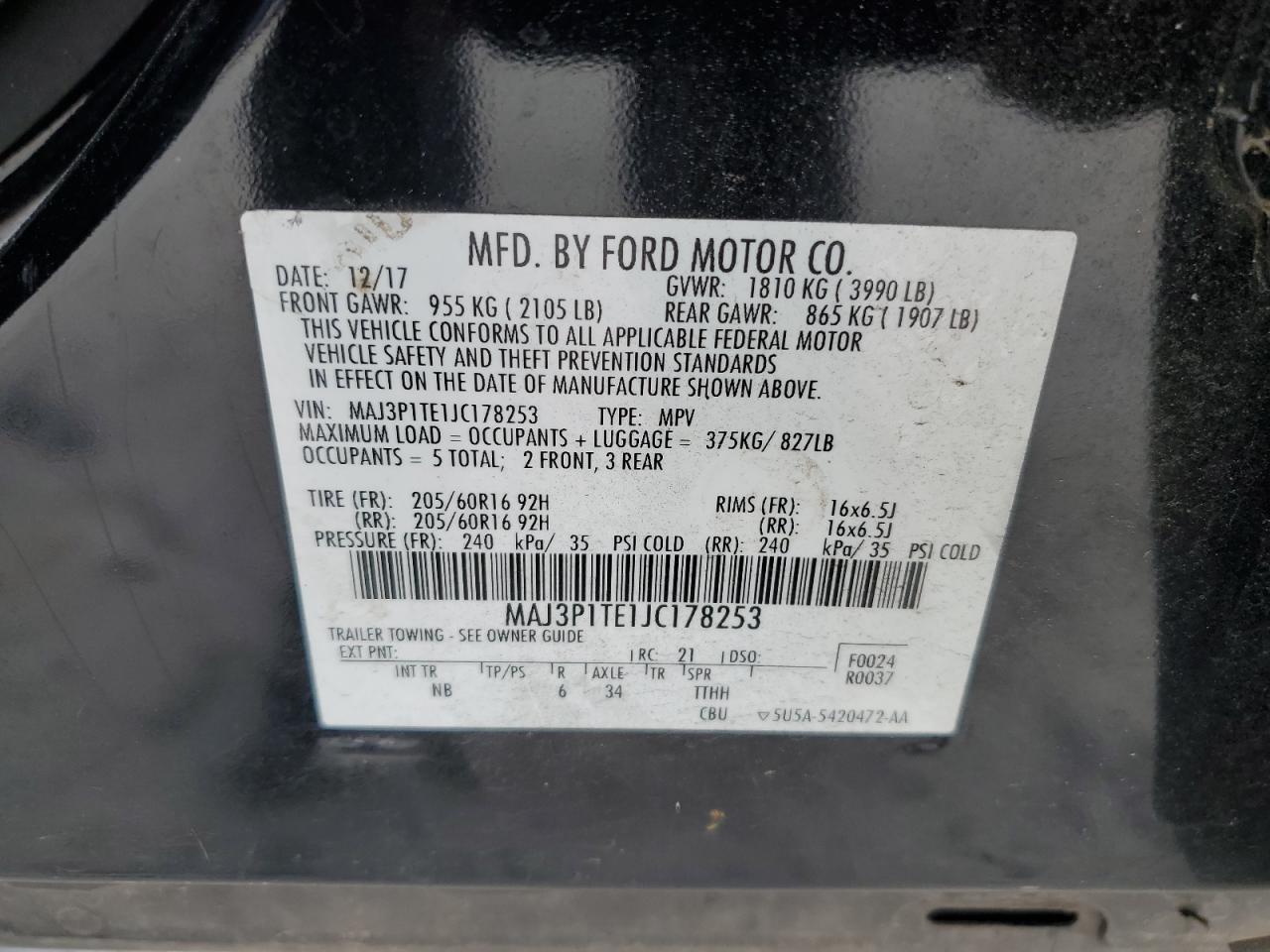 2018 Ford Ecosport Se VIN: MAJ3P1TE1JC178253 Lot: 82045675