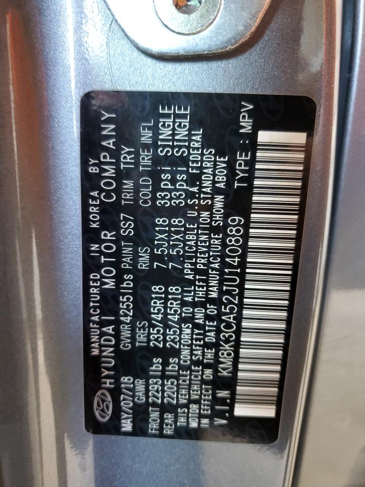 2018 Hyundai Kona Limited VIN: KM8K3CA52JU140889 Lot: 71146835