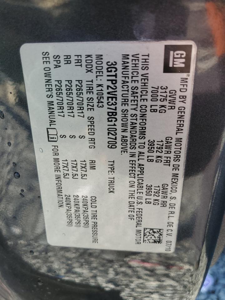 2011 GMC Sierra K1500 Sle VIN: 3GTP2VE37BG102709 Lot: 71867655