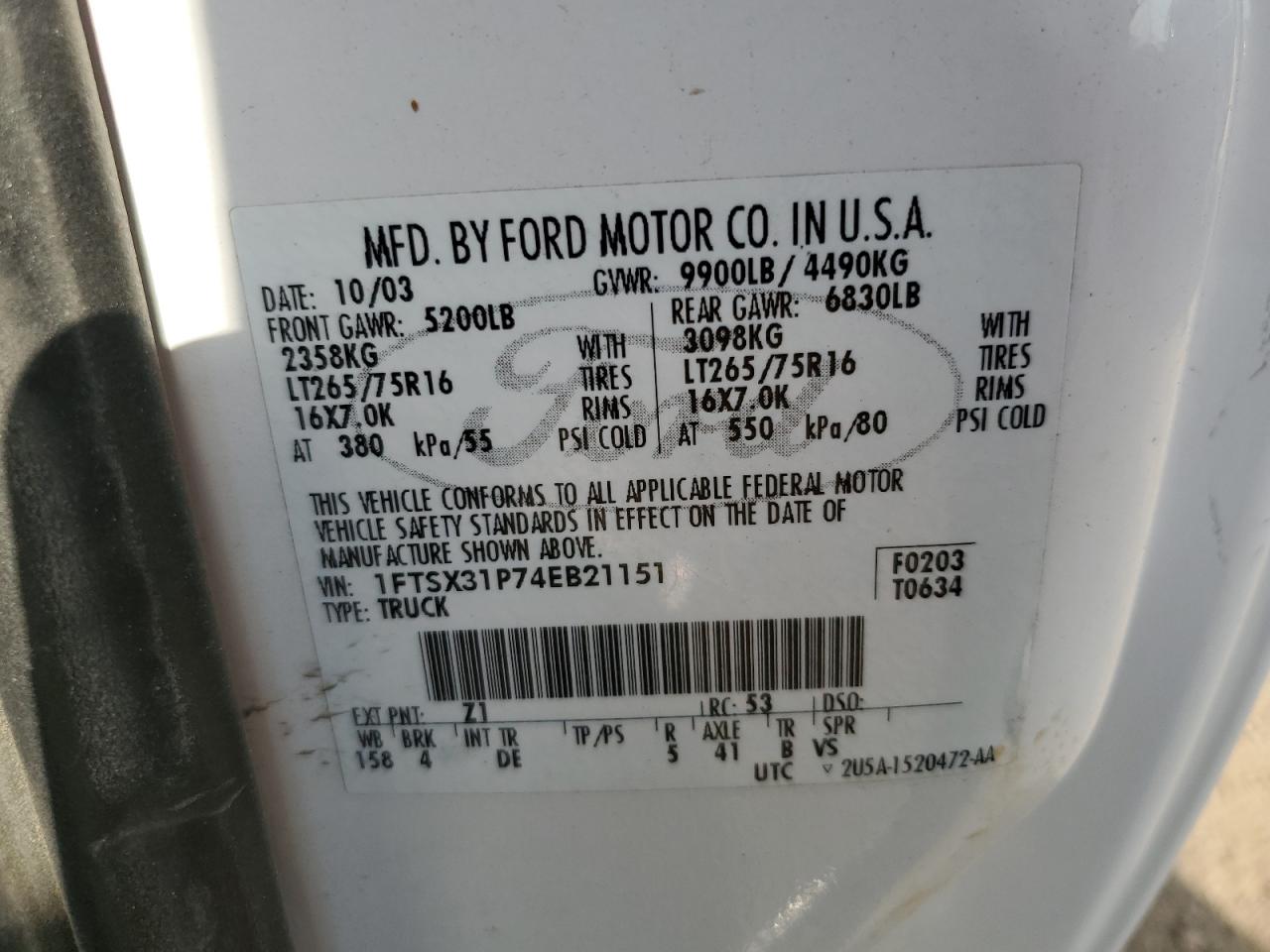 2004 Ford F350 Srw Super Duty VIN: 1FTSX31P74EB21151 Lot: 71481725