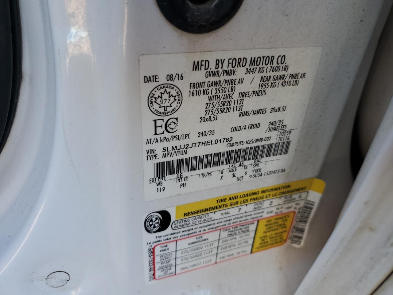 2017 Lincoln Navigator Select VIN: 5LMJJ2JT7HEL01782 Lot: 81156155