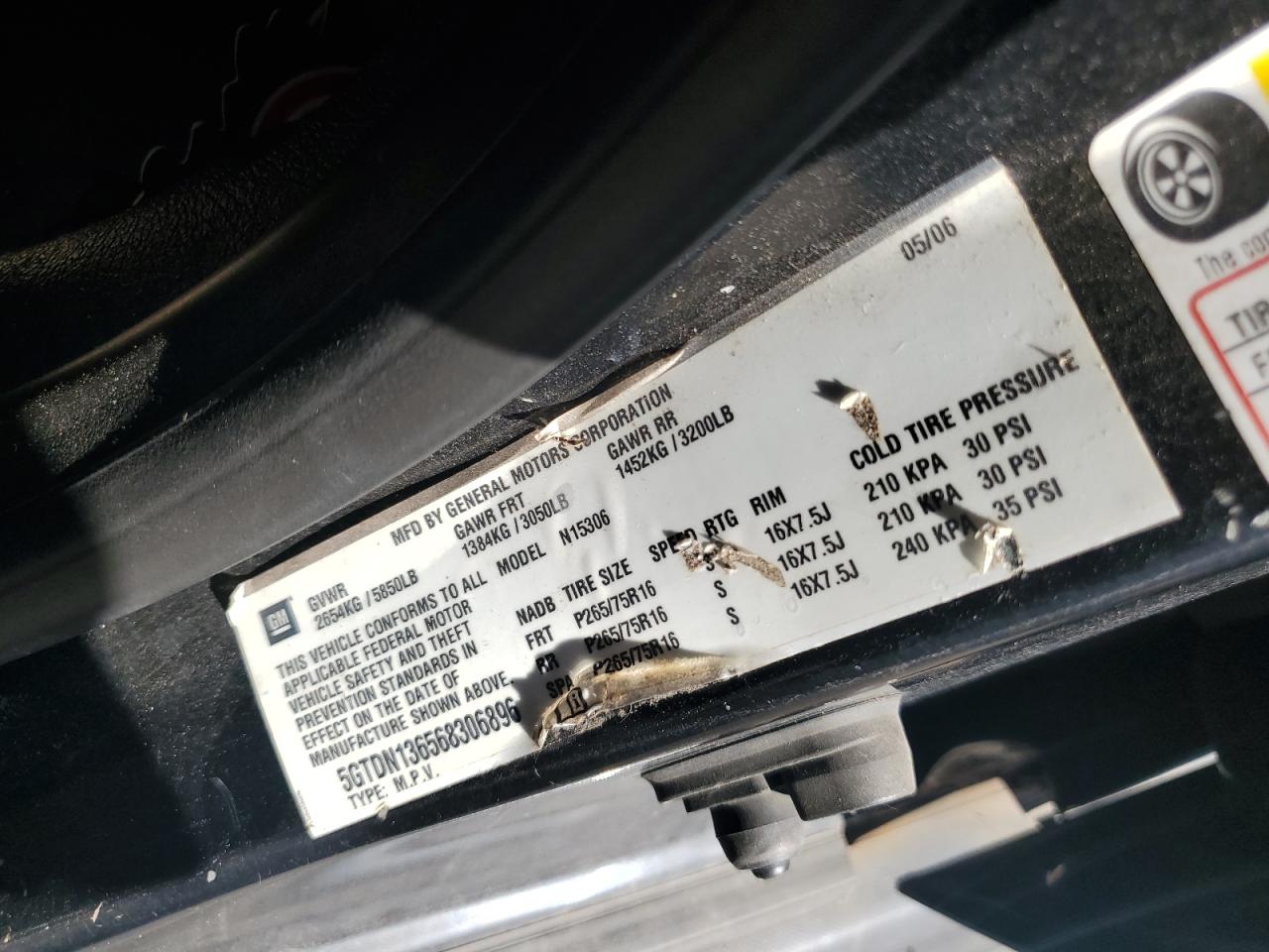 2006 Hummer H3 VIN: 5GTDN136568306896 Lot: 84245105