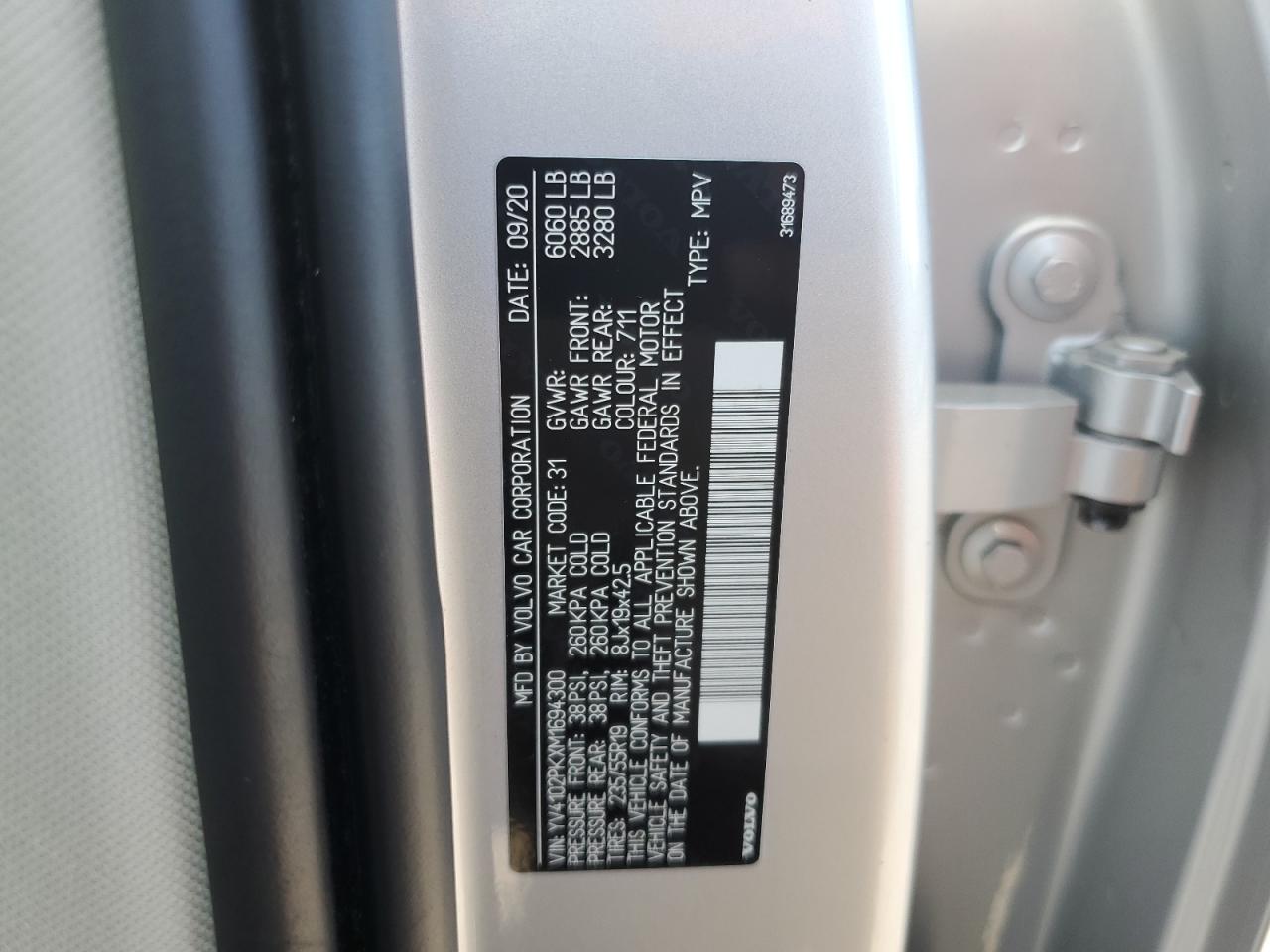 2021 Volvo Xc90 T5 Momentum VIN: YV4102PKXM1694300 Lot: 81212895