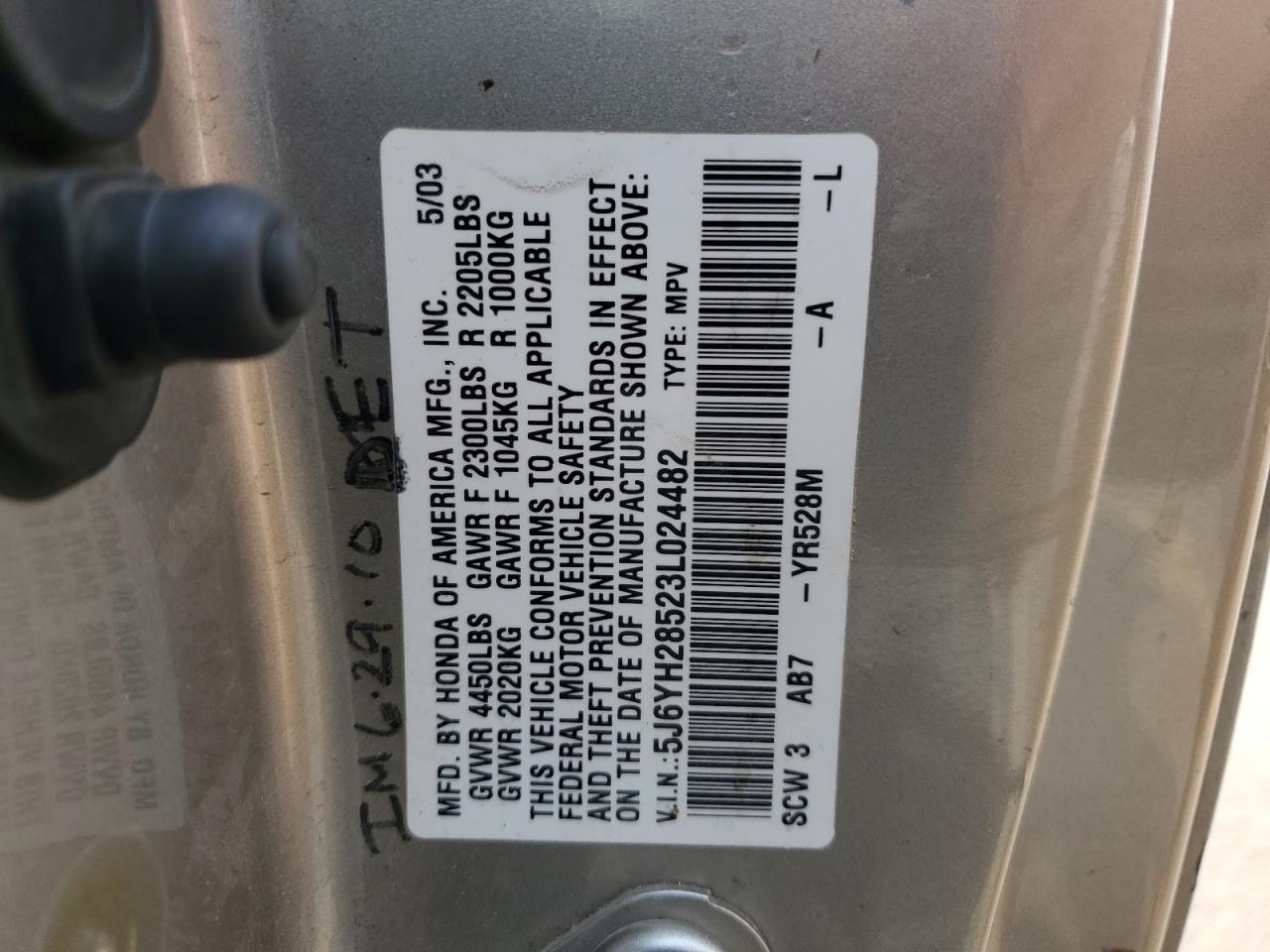 2003 Honda Element Ex VIN: 5J6YH28523L024482 Lot: 69813265