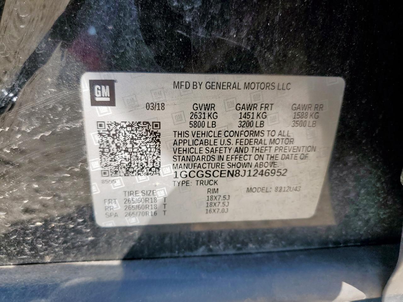 2018 Chevrolet Colorado Lt VIN: 1GCGSCEN8J1246952 Lot: 83775665