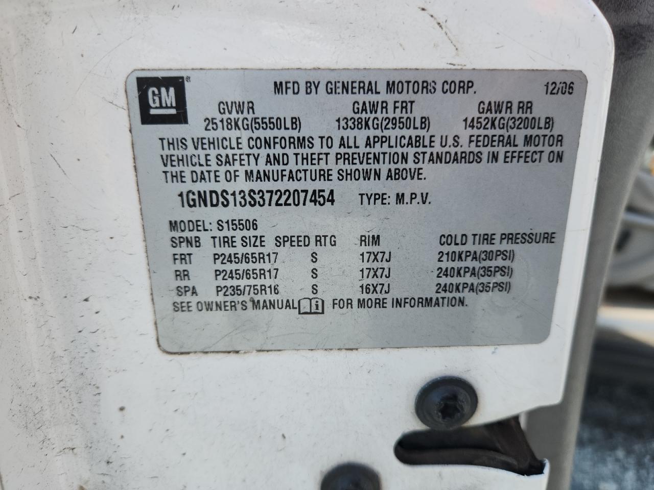 2007 Chevrolet Trailblazer Ls VIN: 1GNDS13S372207454 Lot: 80874155