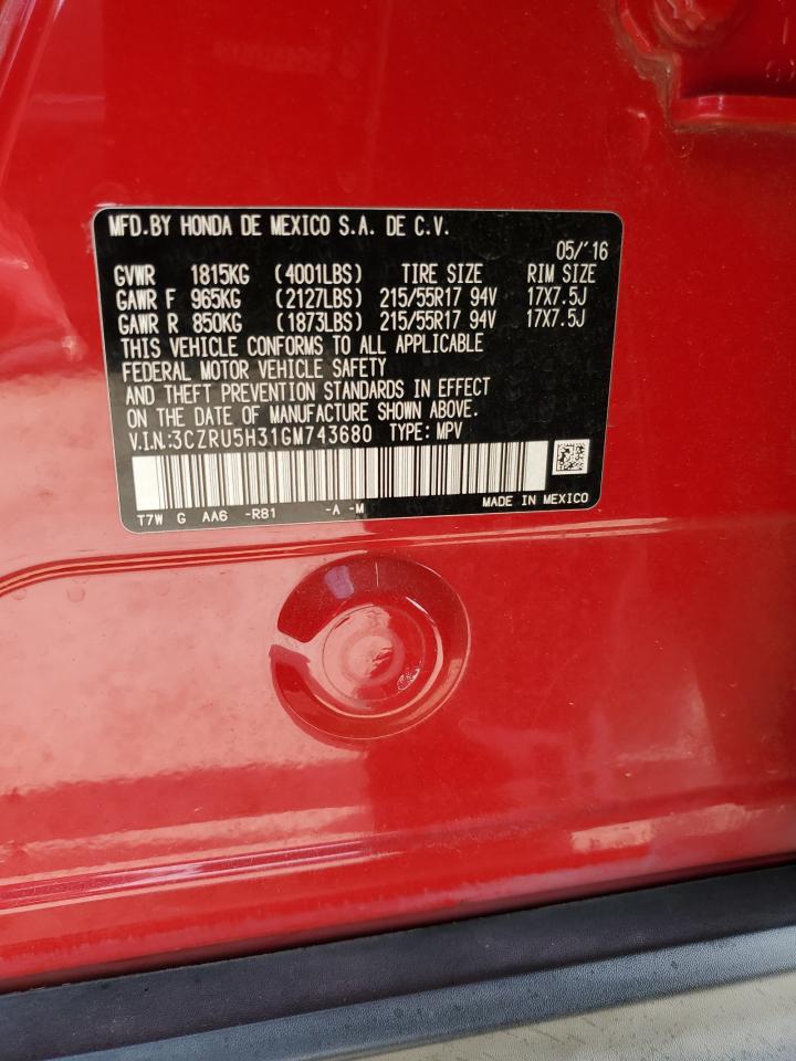 2016 Honda Hr-V Lx VIN: 3CZRU5H31GM743680 Lot: 84297025