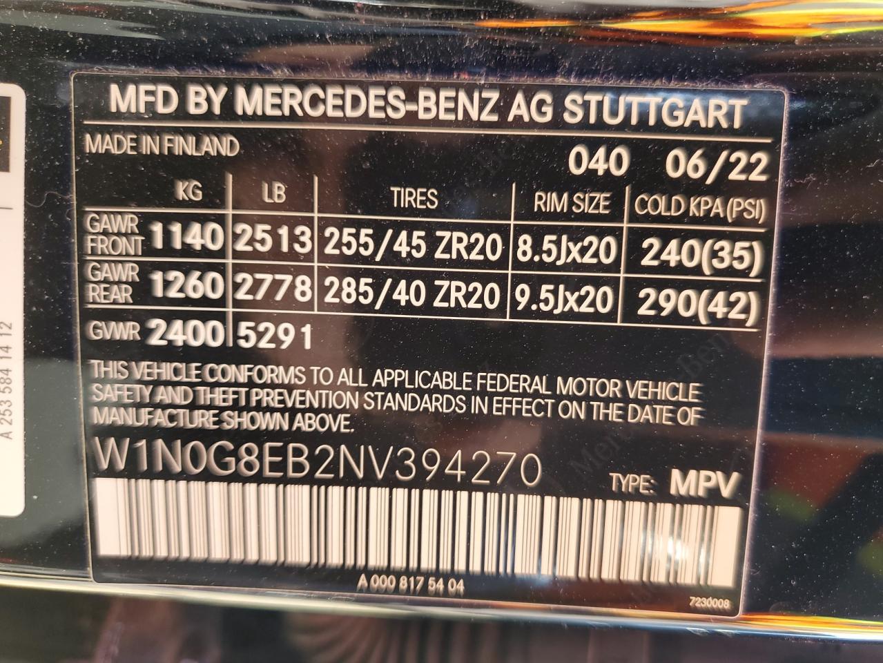 2022 Mercedes-Benz Glc 300 4Matic VIN: W1N0G8EB2NV394270 Lot: 80146125