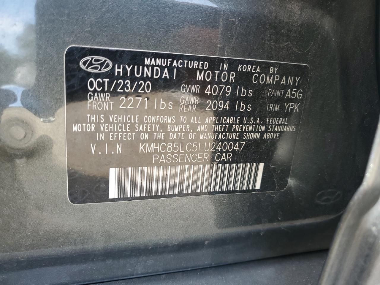 2020 Hyundai Ioniq Sel VIN: KMHC85LC5LU240047 Lot: 81098695