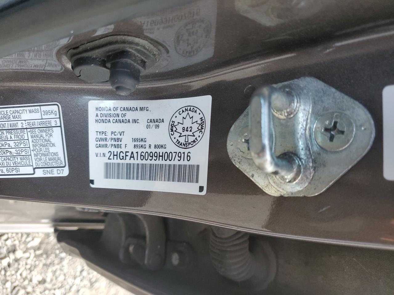 2009 Honda Civic Exl VIN: 2HGFA16099H007916 Lot: 71971485