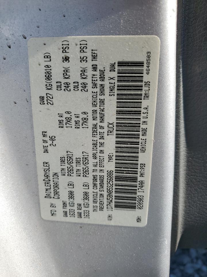 2005 Dodge Dakota Quad Laramie VIN: 1D7HW58N85S256886 Lot: 81697985