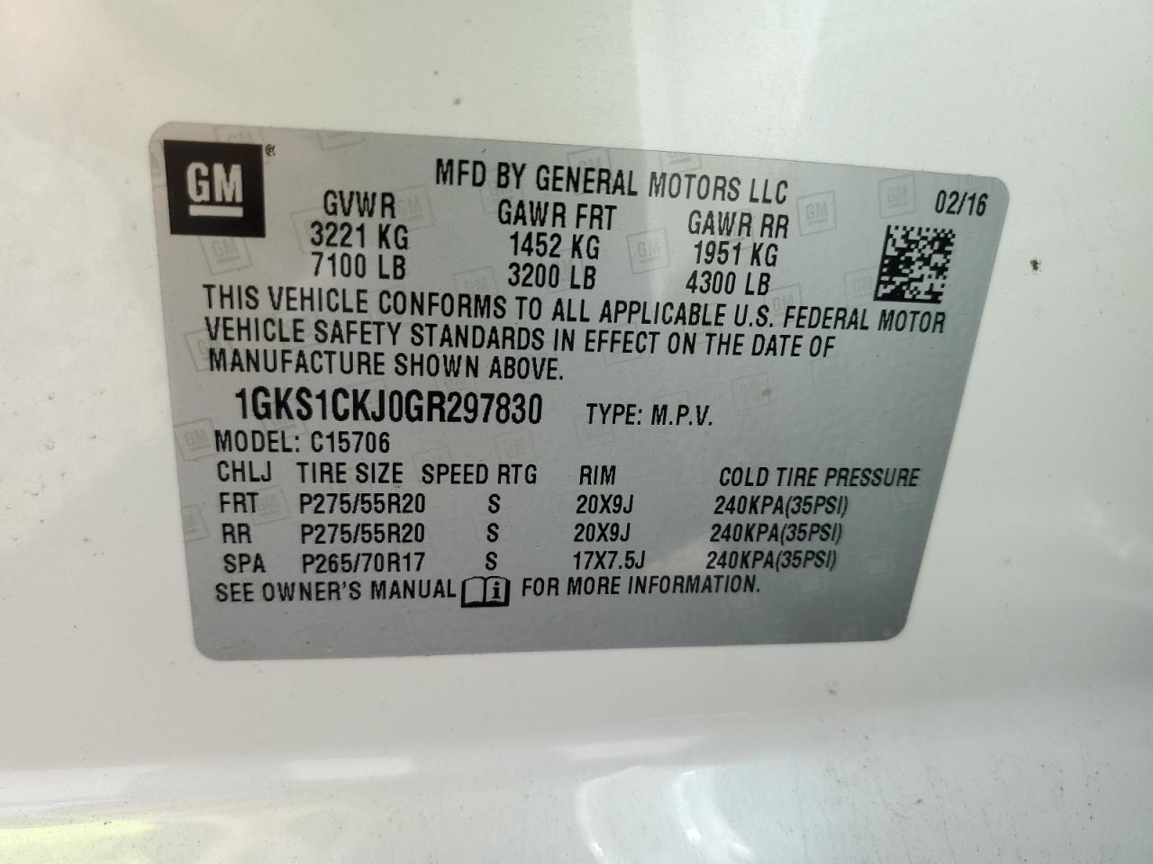 2016 GMC Yukon Denali VIN: 1GKS1CKJ0GR297830 Lot: 81296325