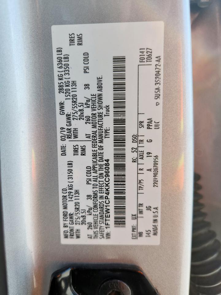 2019 Ford F150 Supercrew VIN: 1FTEW1CP4KKC96084 Lot: 84638605