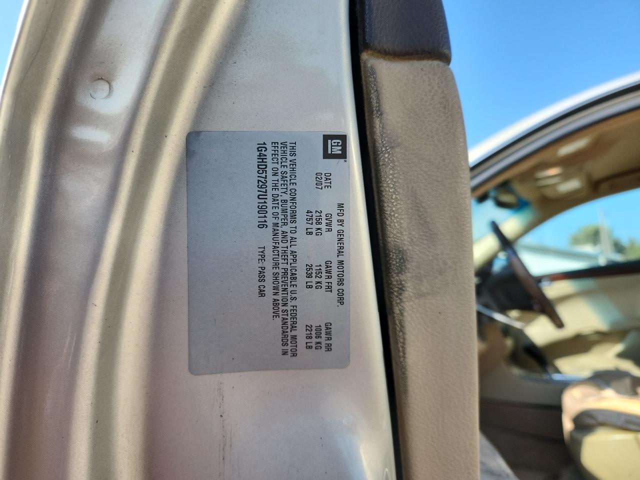 2007 Buick Lucerne Cxl VIN: 1G4HD57297U190116 Lot: 71675825