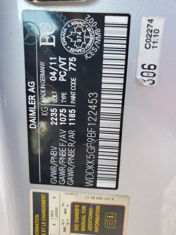 2011 Mercedes-Benz E 350 VIN: WDDKK5GF9BF122453 Lot: 82058665