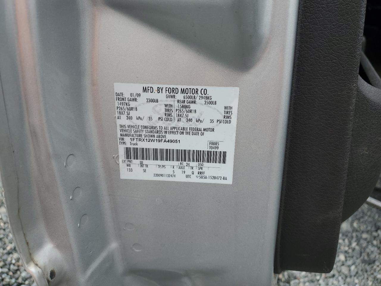 2009 Ford F150 Super Cab VIN: 1FTRX12W19FA49051 Lot: 81831385