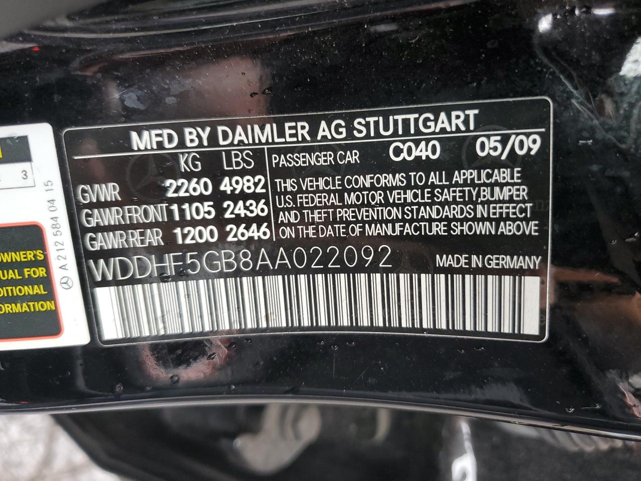 2010 Mercedes-Benz E 350 VIN: WDDHF5GB8AA022092 Lot: 81835235