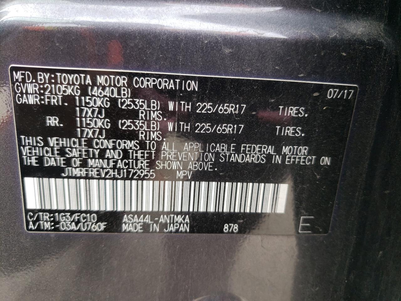 2017 Toyota Rav4 Xle VIN: JTMRFREV2HJ172955 Lot: 83953265