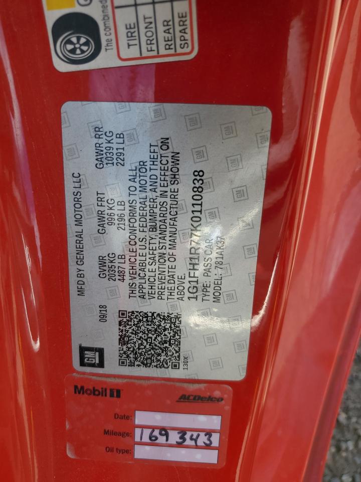 2019 Chevrolet Camaro Ss VIN: 1G1FH1R77K0110838 Lot: 83863595