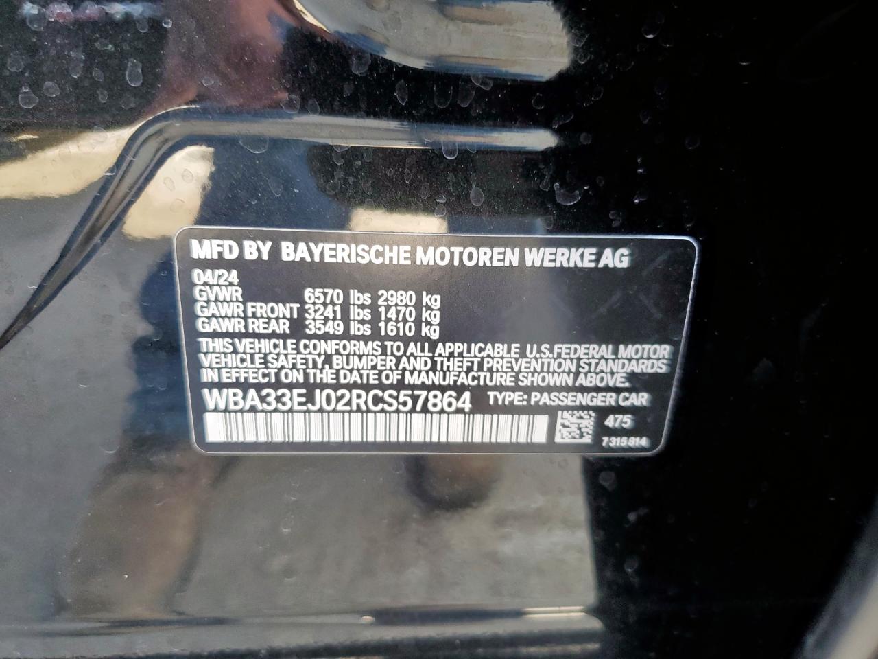 2024 BMW 760 Xi VIN: WBA33EJ02RCS57864 Lot: 84426565