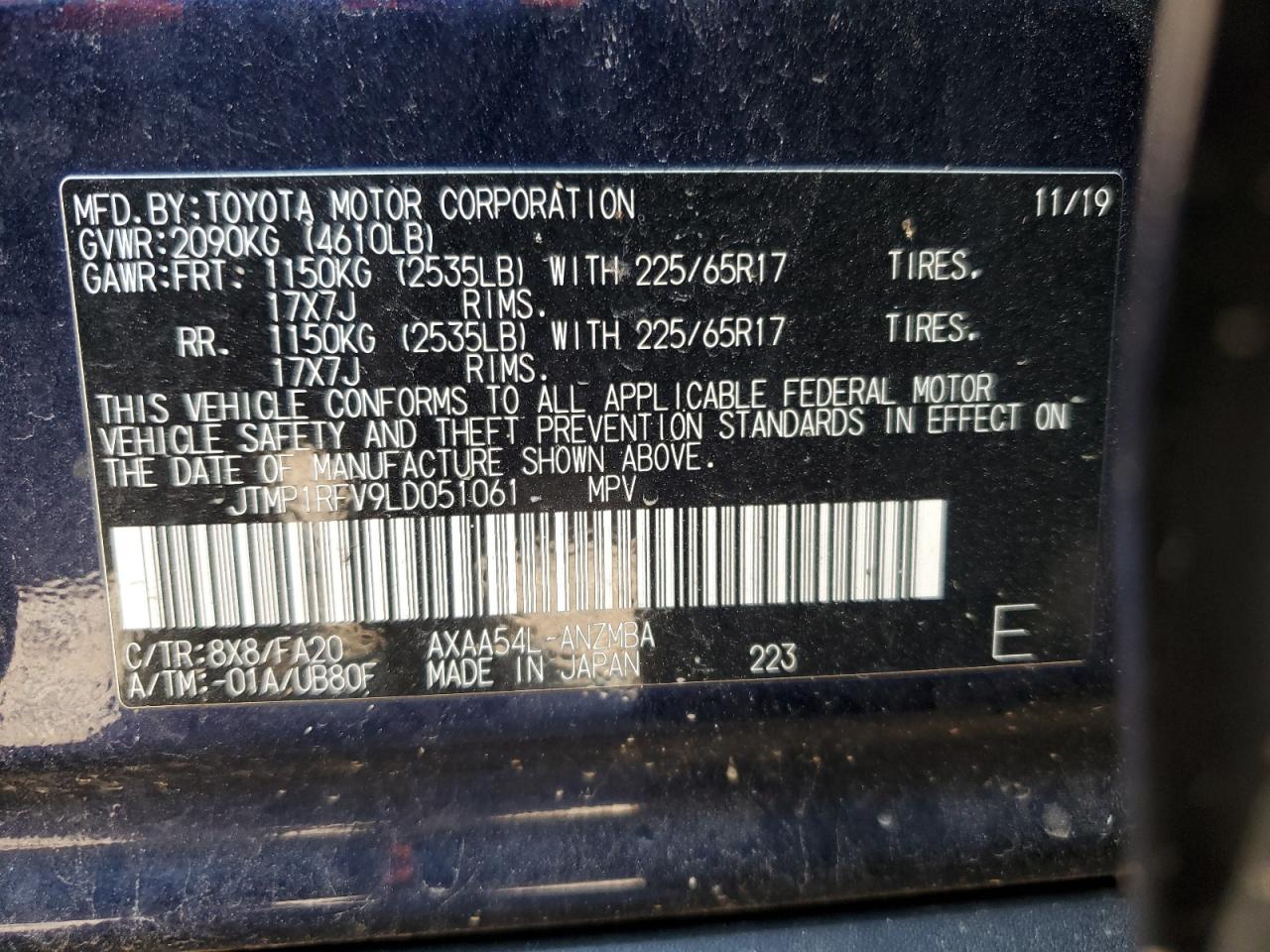 2020 Toyota Rav4 Xle VIN: JTMP1RFV9LD051061 Lot: 71656075