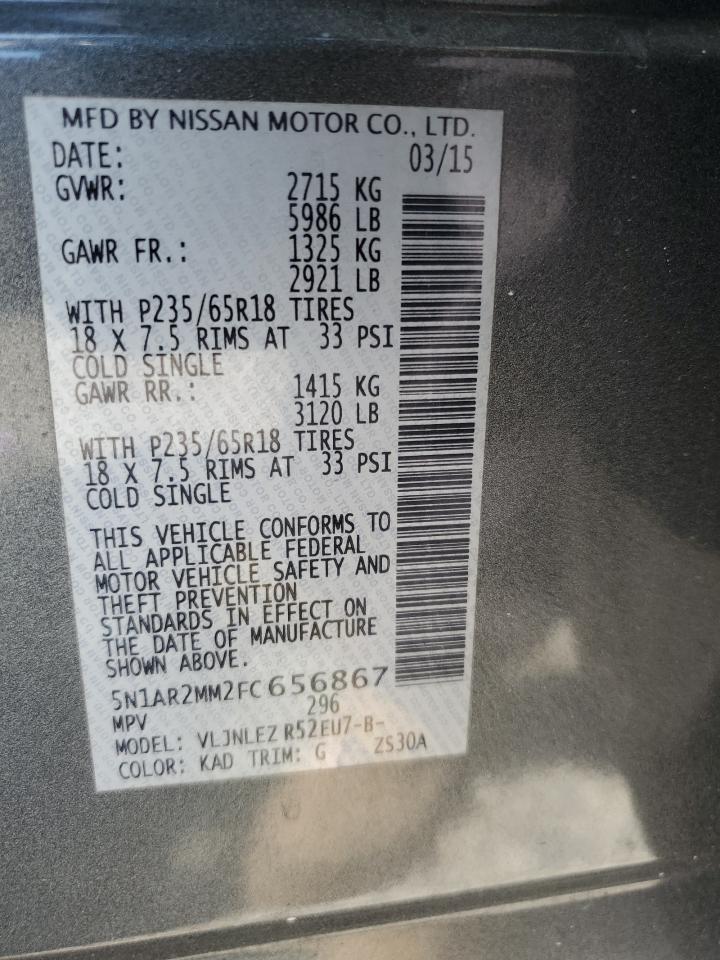 2015 Nissan Pathfinder S VIN: 5N1AR2MM2FC656867 Lot: 80204715