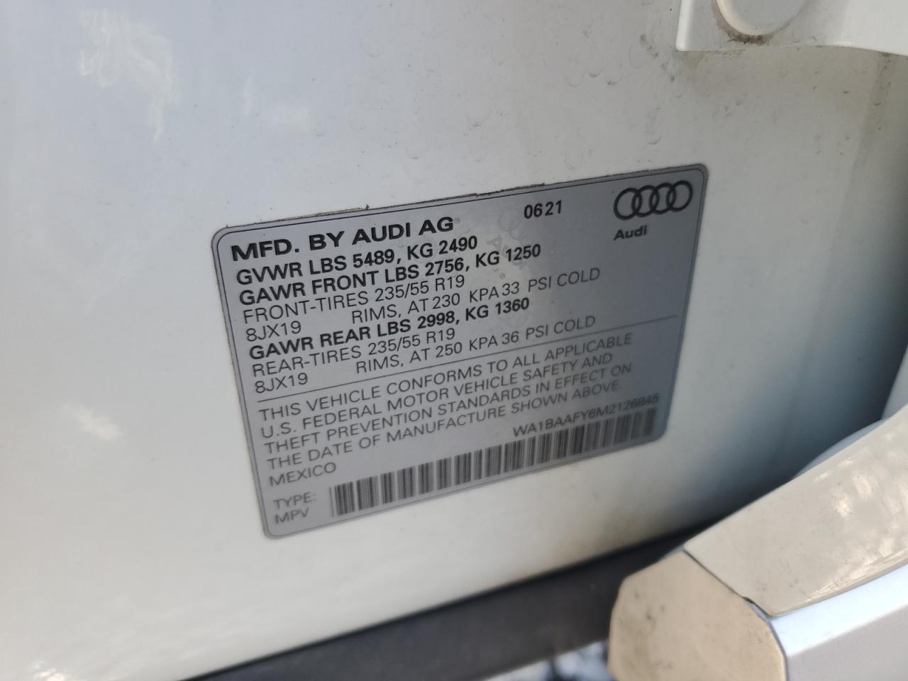 2021 Audi Q5 Premium Plus VIN: WA1BAAFY6M2126845 Lot: 71832705