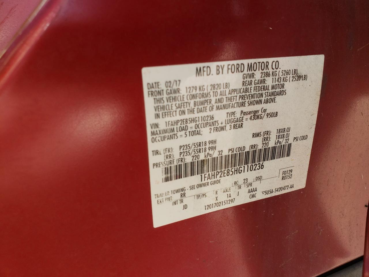 2017 Ford Taurus Sel VIN: 1FAHP2E85HG110236 Lot: 81936745