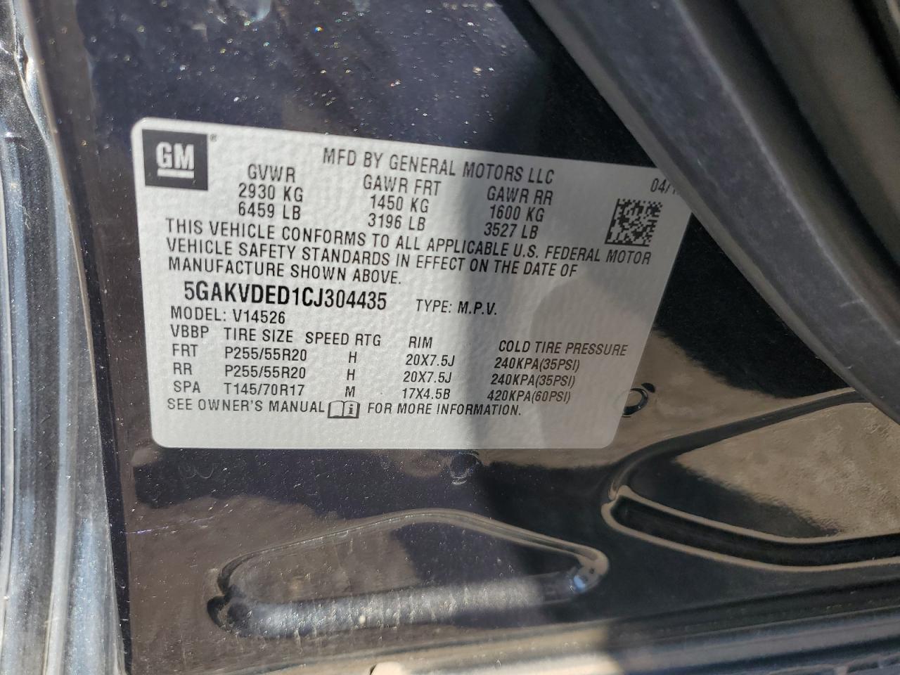 2012 Buick Enclave VIN: 5GAKVDED1CJ304435 Lot: 81790135