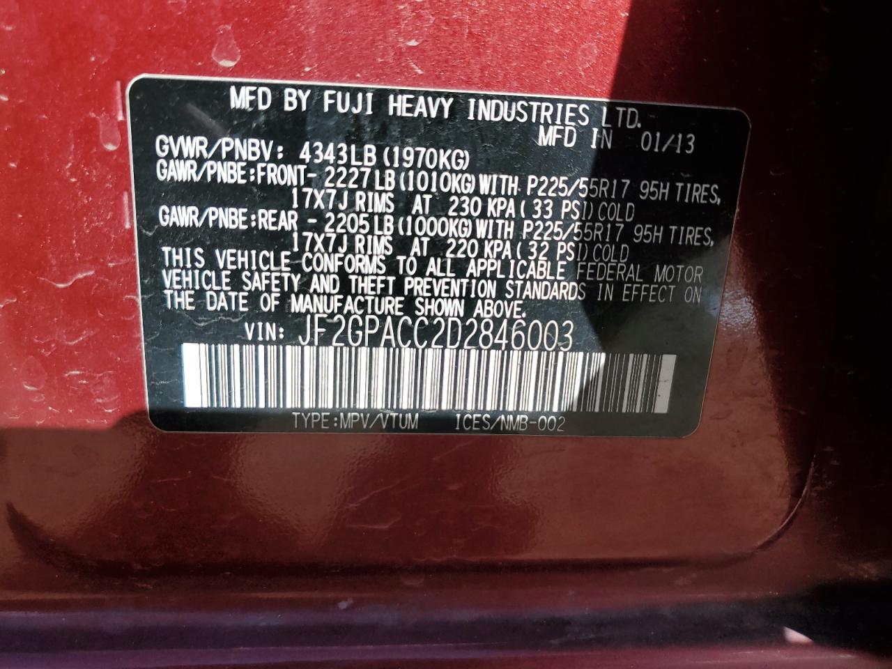 2013 Subaru Xv Crosstrek 2.0 Premium VIN: JF2GPACC2D2846003 Lot: 80216395