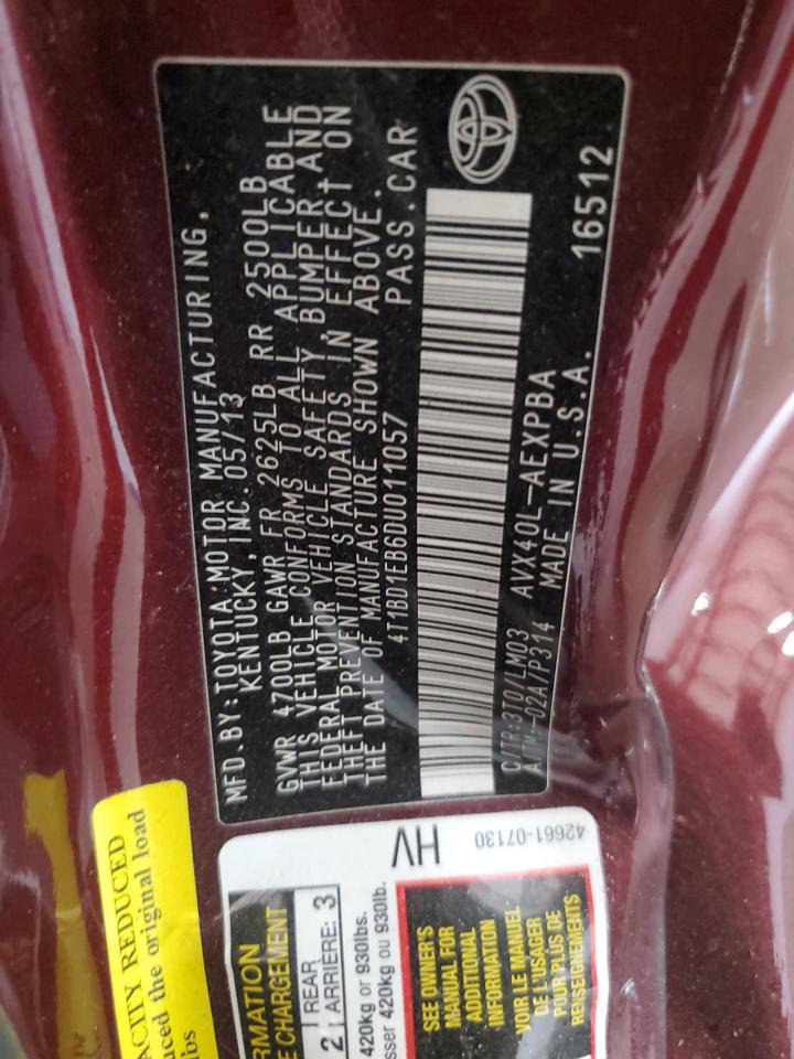 2013 Toyota Avalon Hybrid VIN: 4T1BD1EB6DU011057 Lot: 81732825