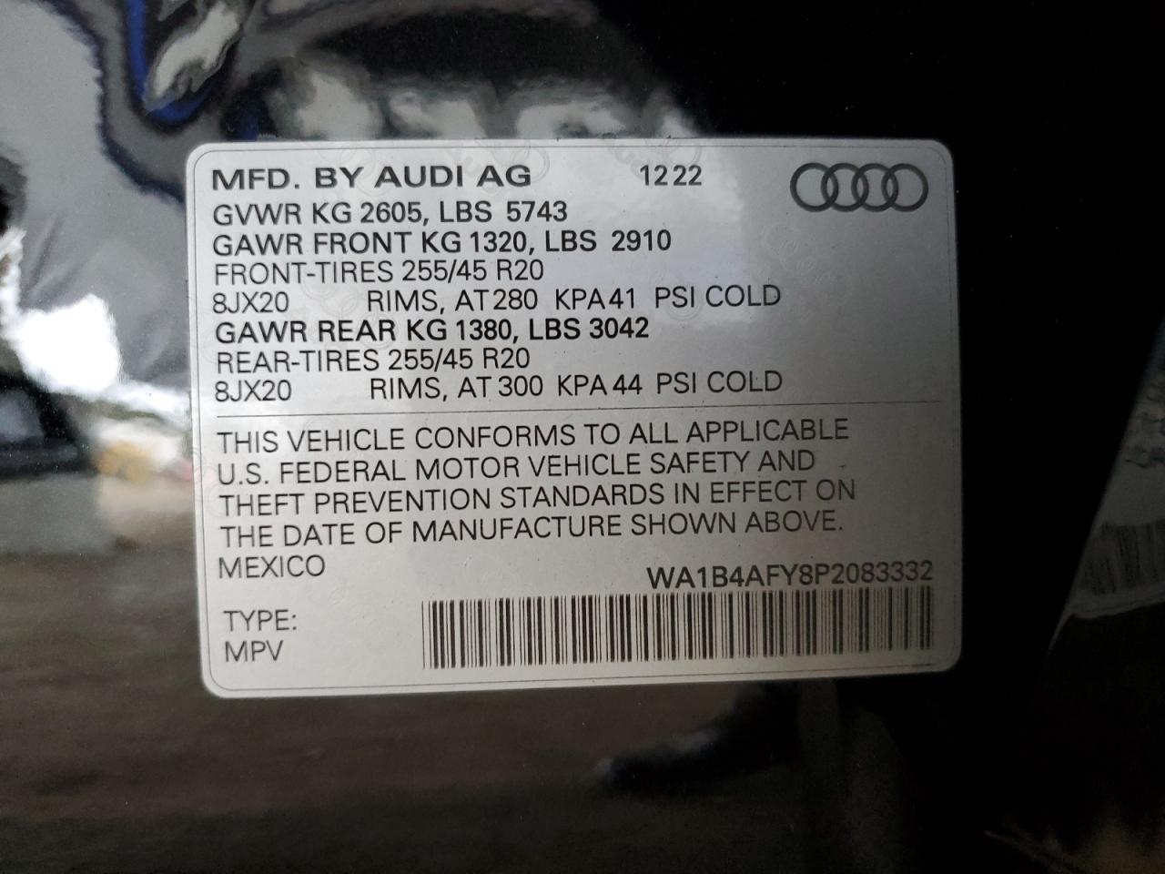 2023 Audi Sq5 Premium Plus VIN: WA1B4AFY8P2083332 Lot: 80580585
